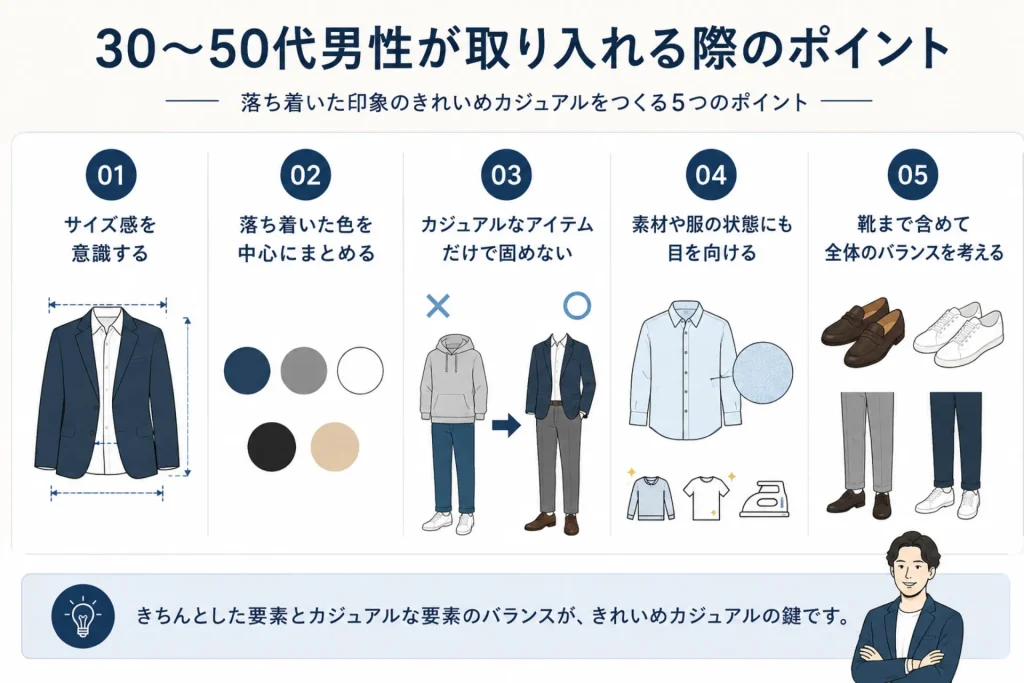 30〜50代男性が押さえたい!きれいめカジュアルにおける服装選びのポイント